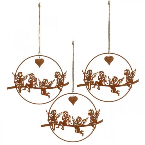 Floristik24 Christmas angel in a ring, advent decoration, decoration ring for wedding, metal decoration stainless steel grate Ø20cm 3pcs