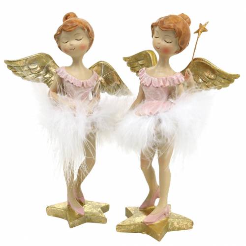 Product Decorative ballerina angel pink, golden Ø11.5 H15cm 2pcs