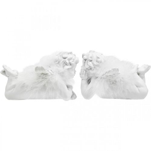 Product Angel lying, Christmas decoration, angel decoration with feathers, Advent white H8 / 8.5cm L14 / 12.5cm set of 2