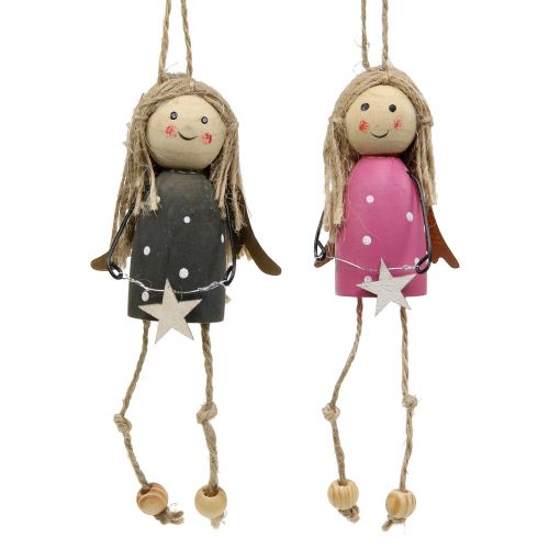 Floristik24 Wooden Angel for Hanging Grey, Pink 7.5cm 6 pcs