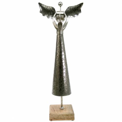 Deco angel metal on wooden base H58cm