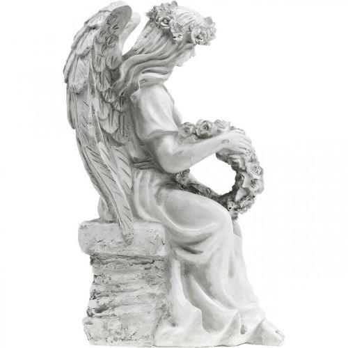 Floristik24 Grave angel with wreath Sitting female angel H32cm