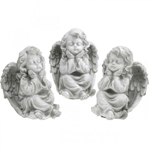 Floristik24 Angel figure small grave decoration garden figure grey H9cm 3 pcs