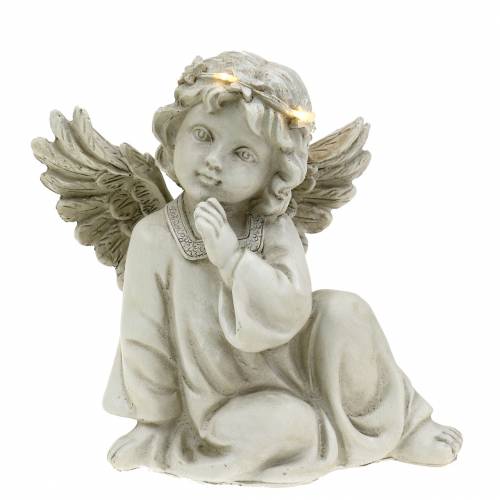 Floristik24 Decorative angel sitting with LED light 14cm x 8.5cm
