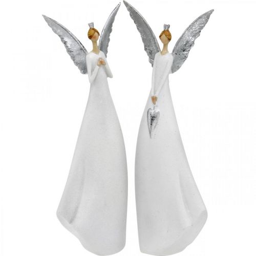 Decorative angel figure white with heart Christmas decoration H31.5cm set of 2