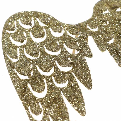 Floristik24 Candle holder angel wings glitter gold 11cm x 9cm 6pcs