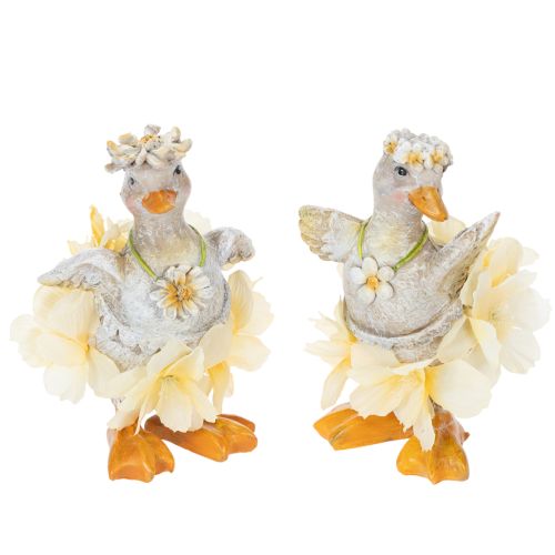 Floristik24 Decorative duck figurine in a floral dress, spring, detailed summer decoration accessory, 11cm, 2 pieces