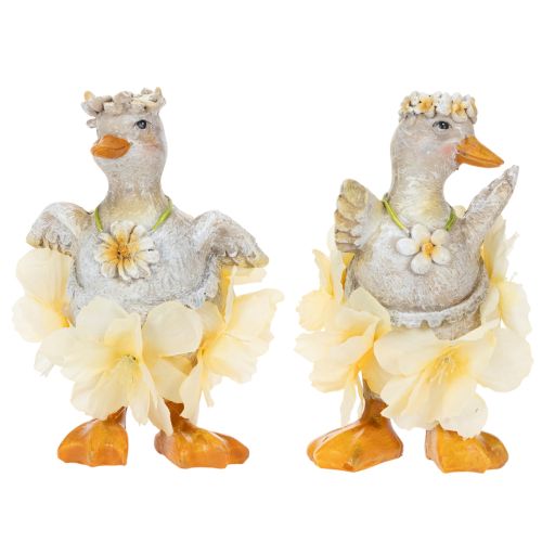 Product Decorative duck figurine in a floral dress, spring, detailed summer decoration accessory, 11cm, 2 pieces