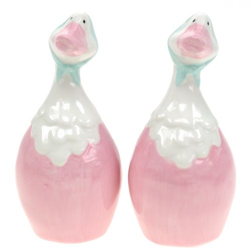 Ceramic Easter goose pink, white H 11.5cm 4pcs