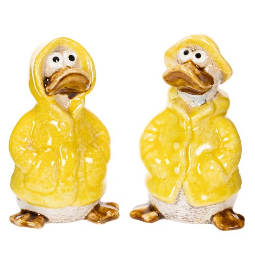 Duck figurines, raincoat ceramic figures for fun balcony and garden decoration, 11cm, 4 pieces