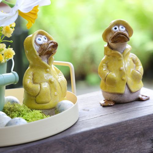 Product Duck figurines, raincoat ceramic figures for fun balcony and garden decoration, 11cm, 4 pieces
