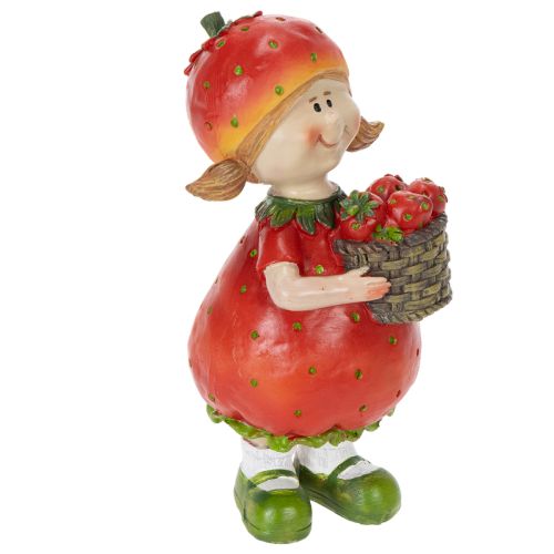 Strawberry Girl Decorative Figurine for Summer Decor, Cute Statue for Living Room and Balcony, 18cm