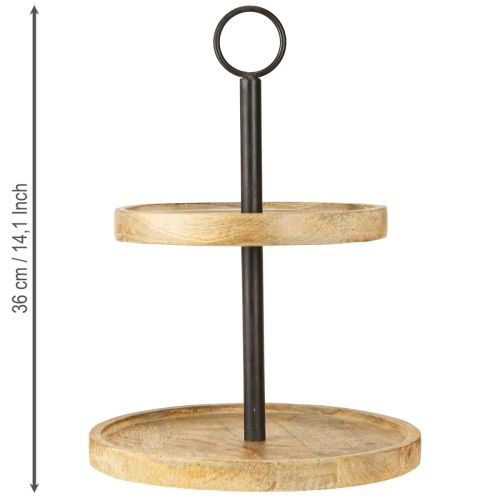 Product Etagere 2-tier Wood Metal Round Natural Black H36cm