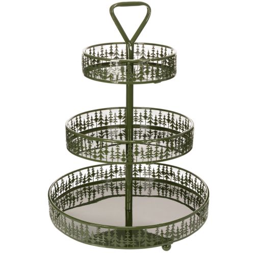 Metal tiered serving stand, green, three tiers, fir decor, round, 49cm buy online | Floristik24.ie