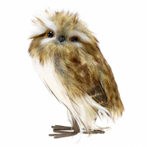 Floristik24 Decorative Owl with Fur and Feathers Brown, White 15cm