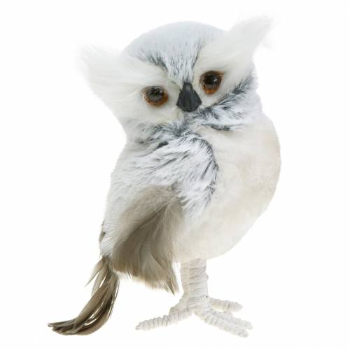 Floristik24 Decorative owl white with fur and feathers 21cm