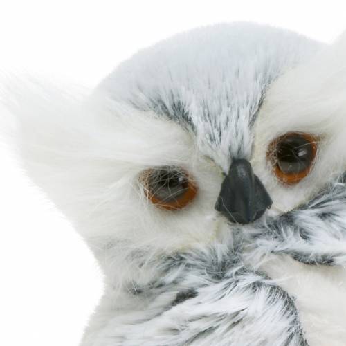 Product Decorative owl white with fur and feathers 21cm