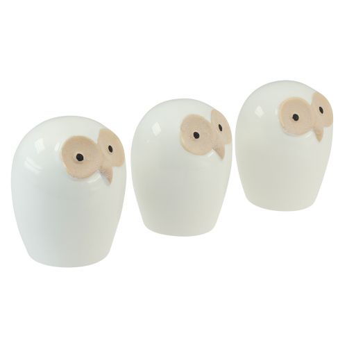 Owl decoration figures ceramic forest animal decoration white 11.5cm 3pcs