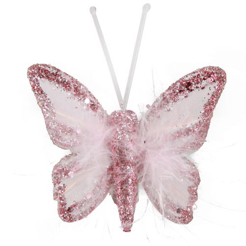 Floristik24 Feather butterfly decoration clip pink white 5x4.5cm 4 pcs
