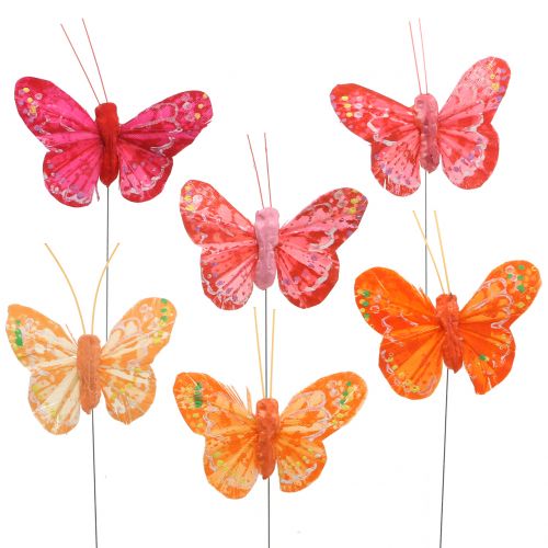 Floristik24 Feather butterfly orange-red 5cm 24pcs