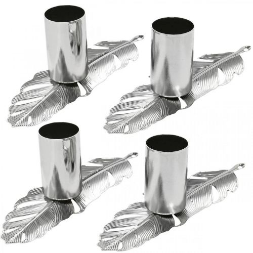 Floristik24 Feathers with candle holder, metal springs, candle holder silver Ø2.2cm L13cm 4pcs