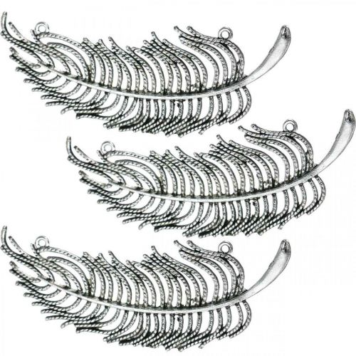 Floristik24 Feathers for decorating, scattered decoration, metal feathers, jewelry making silver L8cm 10pcs
