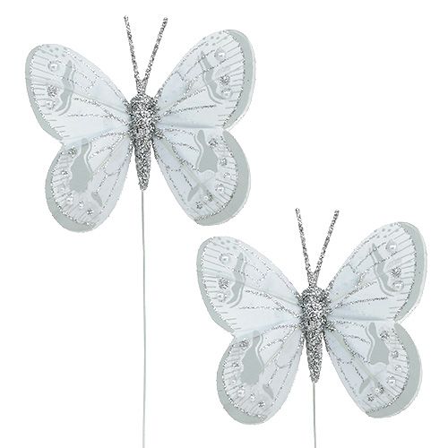 Floristik24 Feather butterfly silver with mica 7cm 4pcs