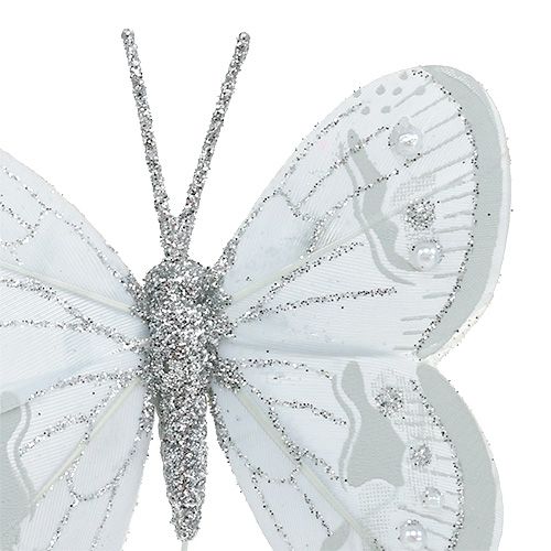 Floristik24 Feather butterfly silver with mica 7cm 4pcs