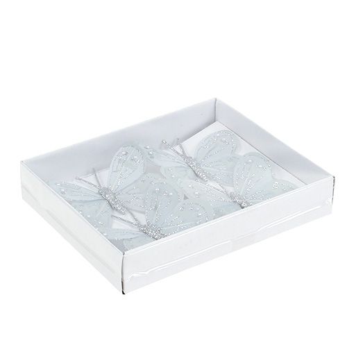 Floristik24 Feather butterfly silver with mica 7cm 4pcs