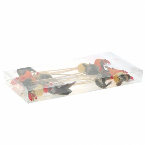 Floristik24 Rooster with real feathers on stick Orange, Yellow, Brown Assorted H5-6cm 12 pcs