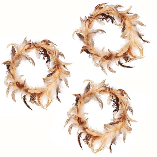 Product Feather wreath in light brown decorative wreath feathers Ø20cm 3 pcs