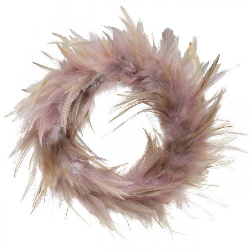 Floristik24 Decorative feather wreath pink, brown-red Ø16.5cm real feathers