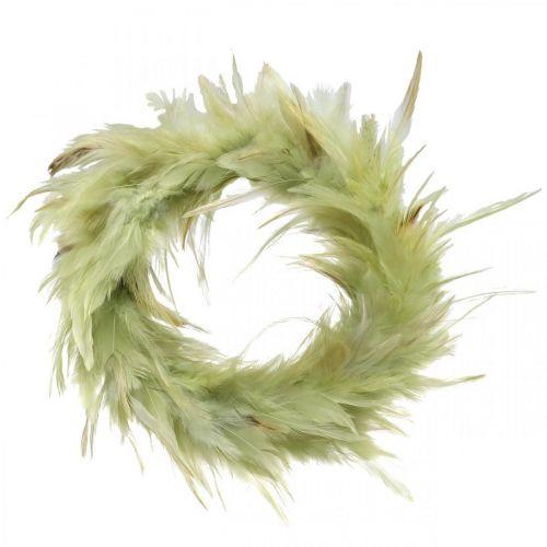 Decorative feather wreath green Ø16cm real feather wreath spring decoration
