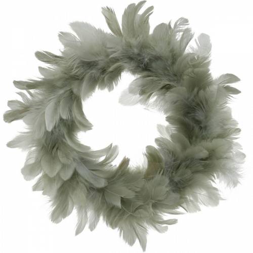Product Easter decoration feather wreath gray Ø16.5cm real feathers