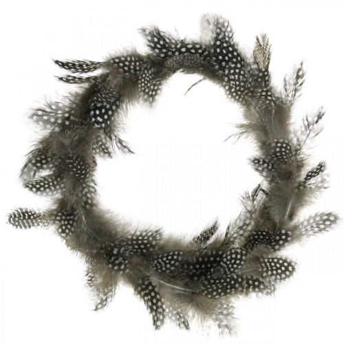 Floristik24 Decorative feather wreath guinea fowl real feather wreath Ø20cm 3pcs