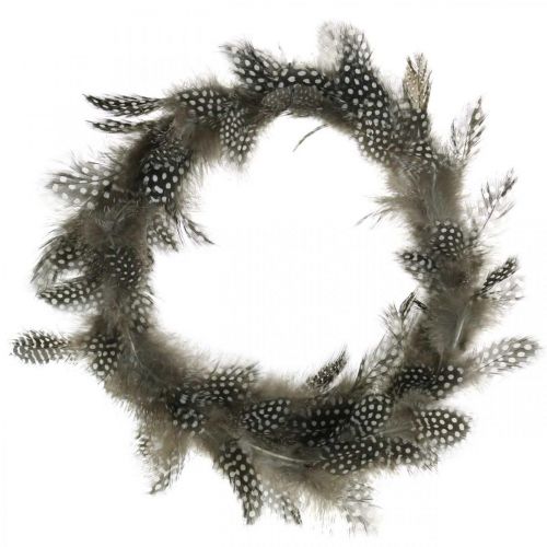 Floristik24 Decorative Feather Wreath Guinea Fowl Real Feathers Wreath Ø20cm 3 Pcs