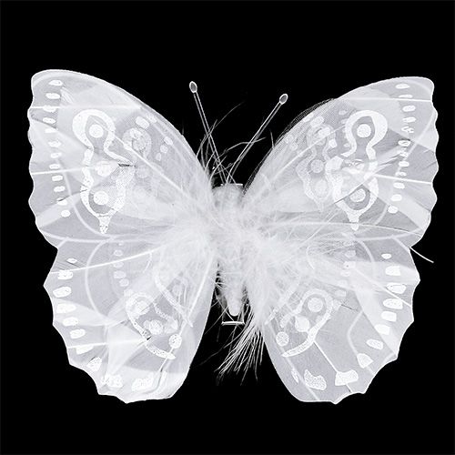 Floristik24 Feather butterfly 11.5cm with clip white 3pcs