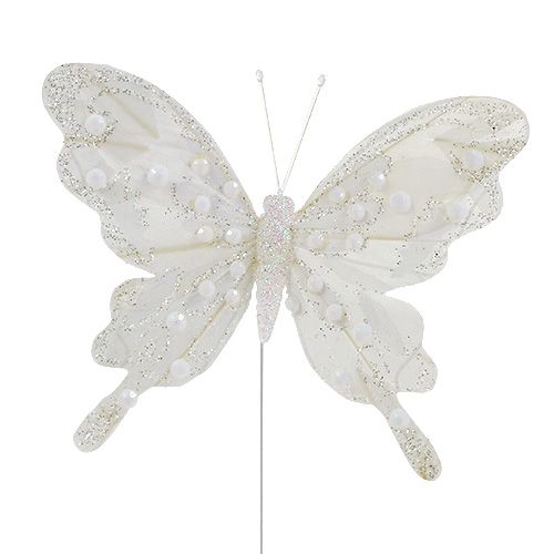 Floristik24 Feather butterfly white with mica 11cm 3pcs