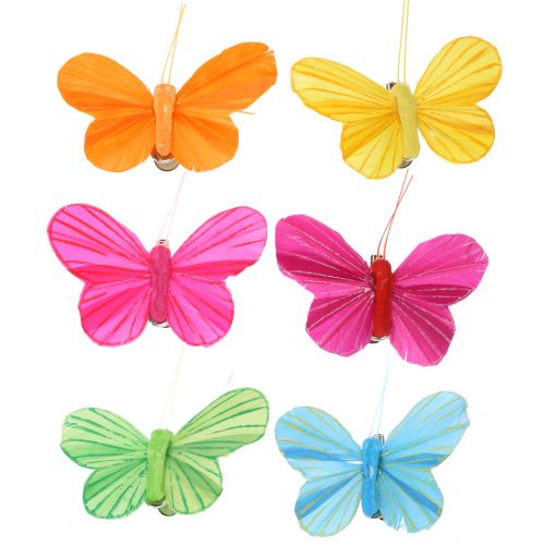 Floristik24 Feather butterfly on clip colorful 6cm 12pcs
