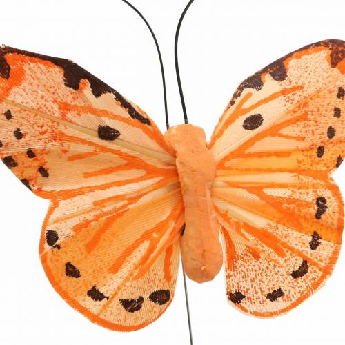 Product Butterfly yellow orange on wire 7 cm wire 24 pieces