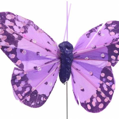 Product Feather butterfly on wire pink, purple 7cm 24pcs