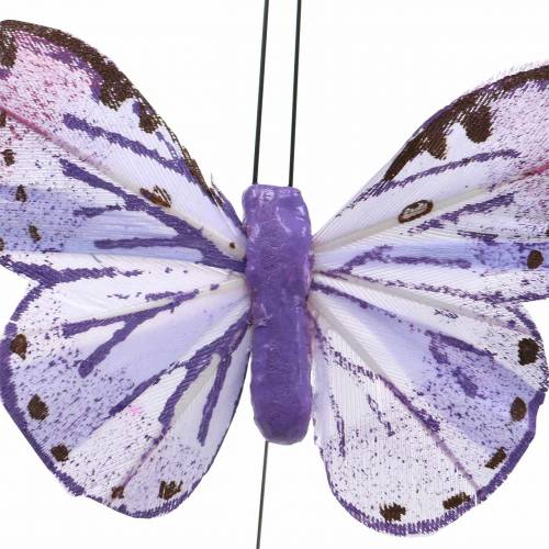 Floristik24 Feather butterfly metal wire pink, purple 7cm 12 p