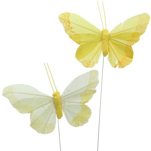 Floristik24 Feather butterflies yellow 8.5cm 12pcs