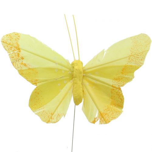 Floristik24 Feather butterflies yellow 8.5cm 12pcs