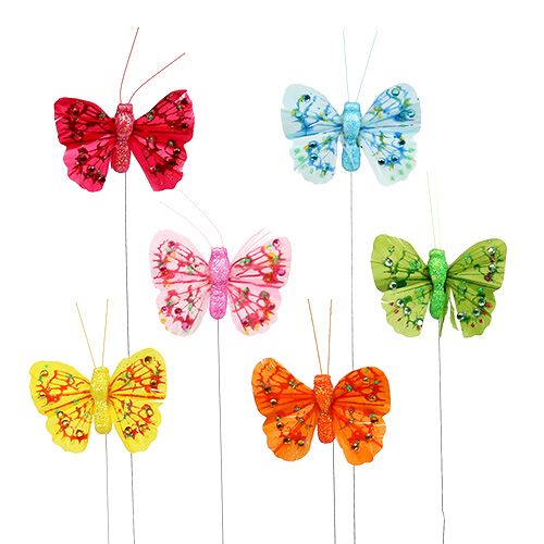 Floristik24 Feather butterfly with glitter 5cm colored assort. 24pcs