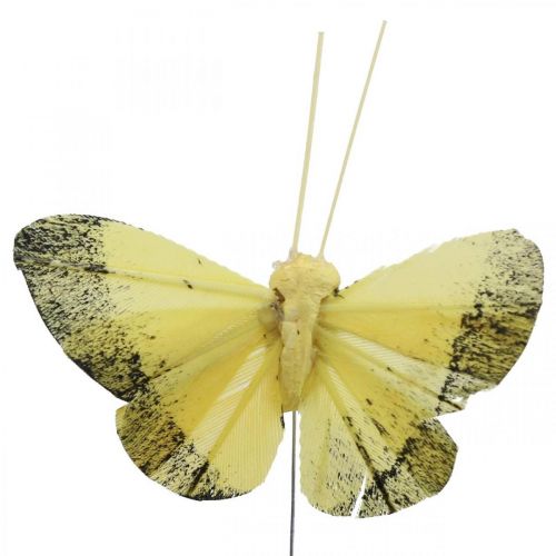 Product Feather butterfly on wire 5cm orange, yellow 24 pcs
