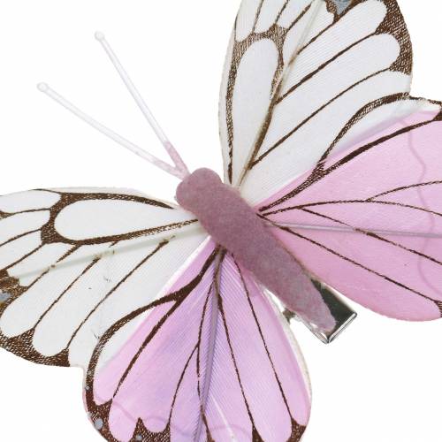 Product Feather butterfly pink on clip 6cm 10 pieces