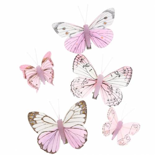 Floristik24 Feather butterfly pink on clip 6cm 10 pieces