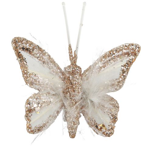 Product Feather butterflies on clip white gold 5cmx4.5cm 4 pcs