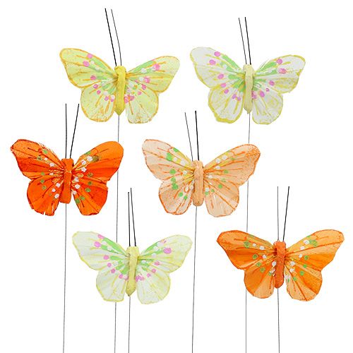 Floristik24 Feather butterflies 6cm yellow, orange 24pcs